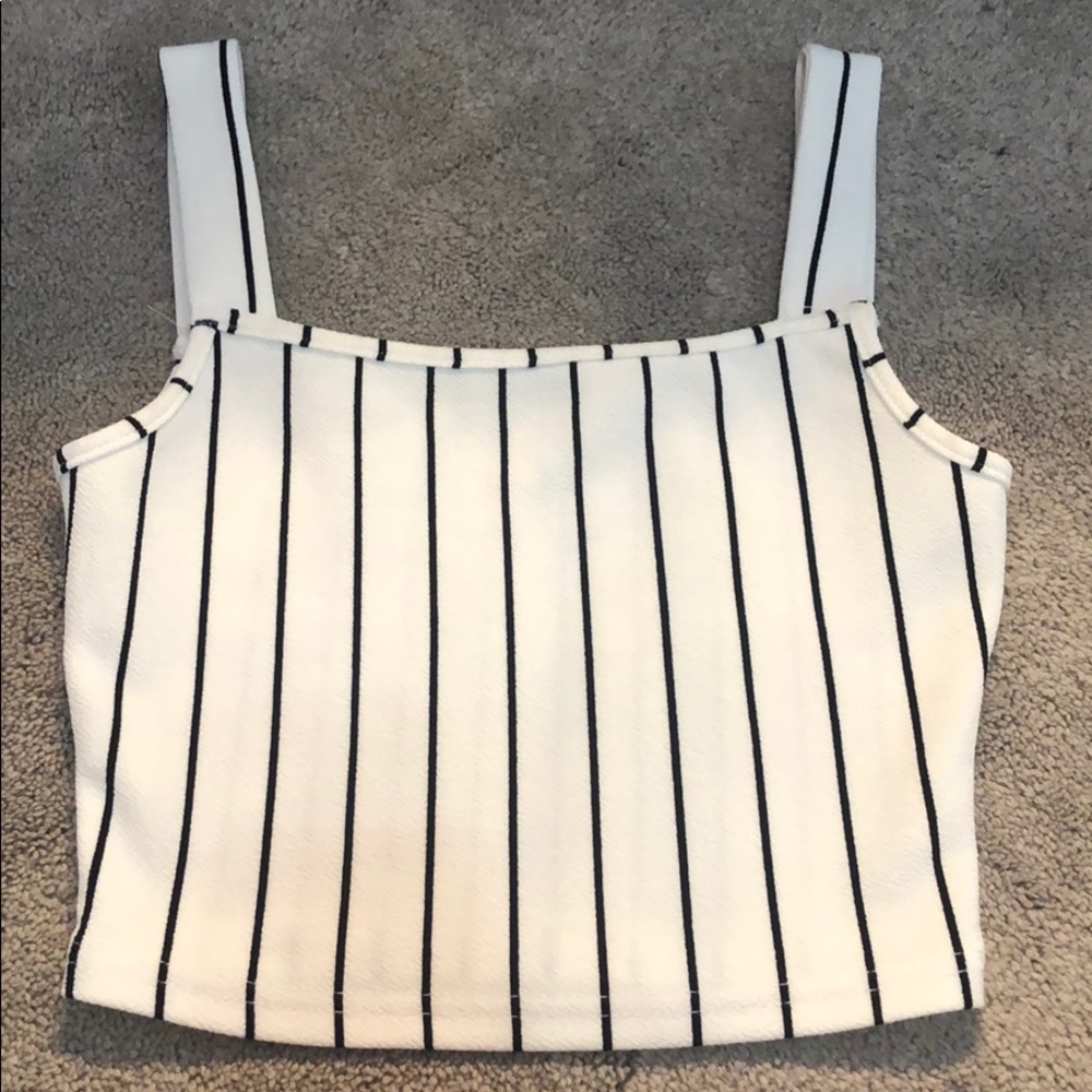 White and black striped cami crop top